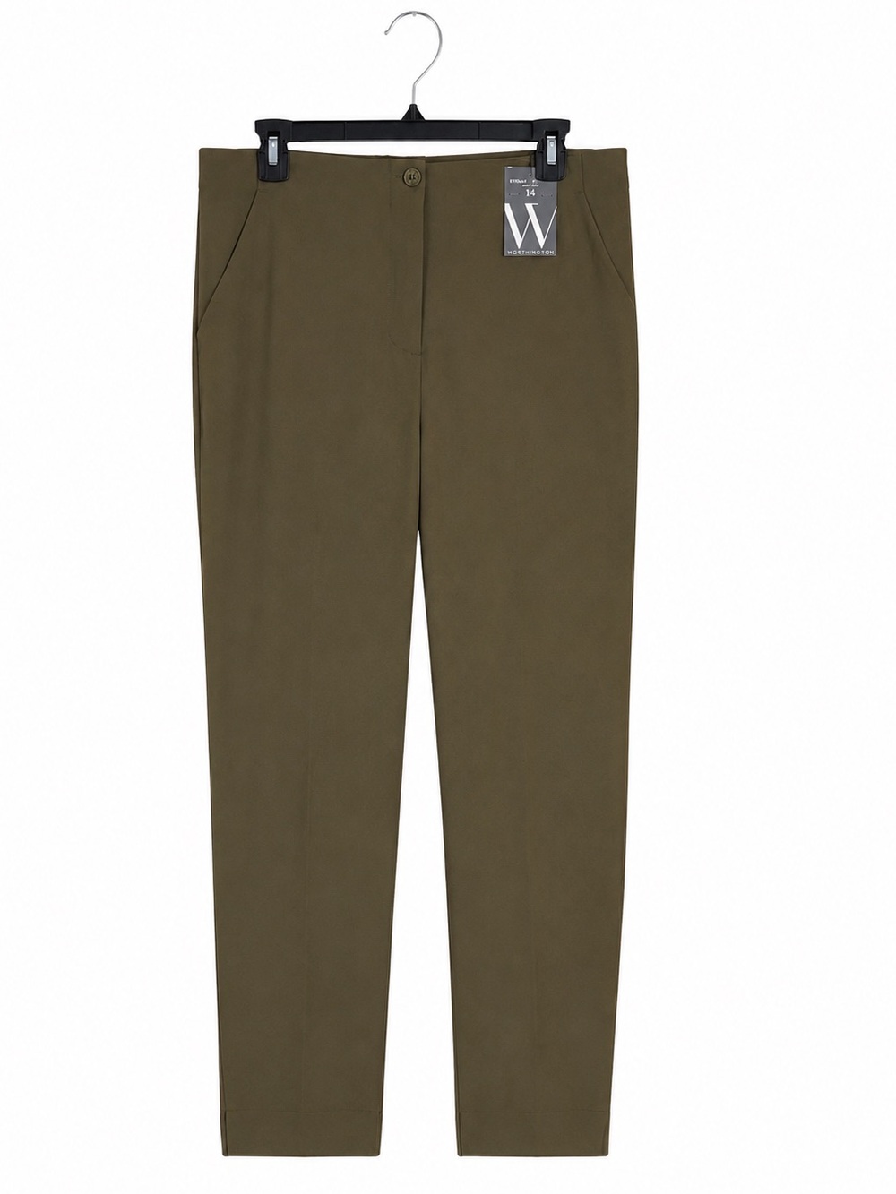 Worthington Army Green Straight Leg Ankle Dress Pants Size 14 NWT
